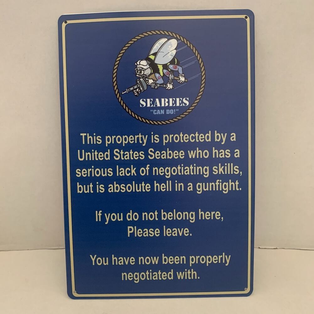 Navy This Property Protected By United States Seabees 12" x 8" Metal Sign Decor